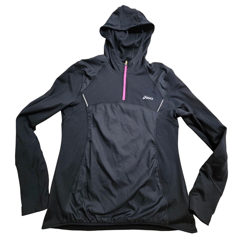 Asics 1/4 Zip Hoodie Women XL Black Reflective Running Performance Top